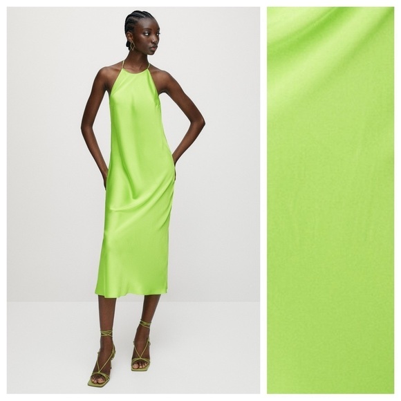 Massimo Dutti Dresses & Skirts - Massimo Dutti Green Satin Effect Halter Midi Dress. Size M.